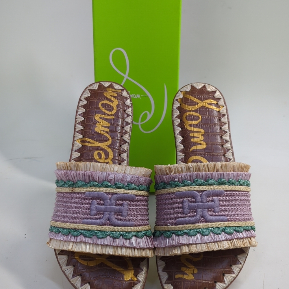 Sam Edelmam Georgia Slides Women's Sandals US 7.5 Lilac Raffia